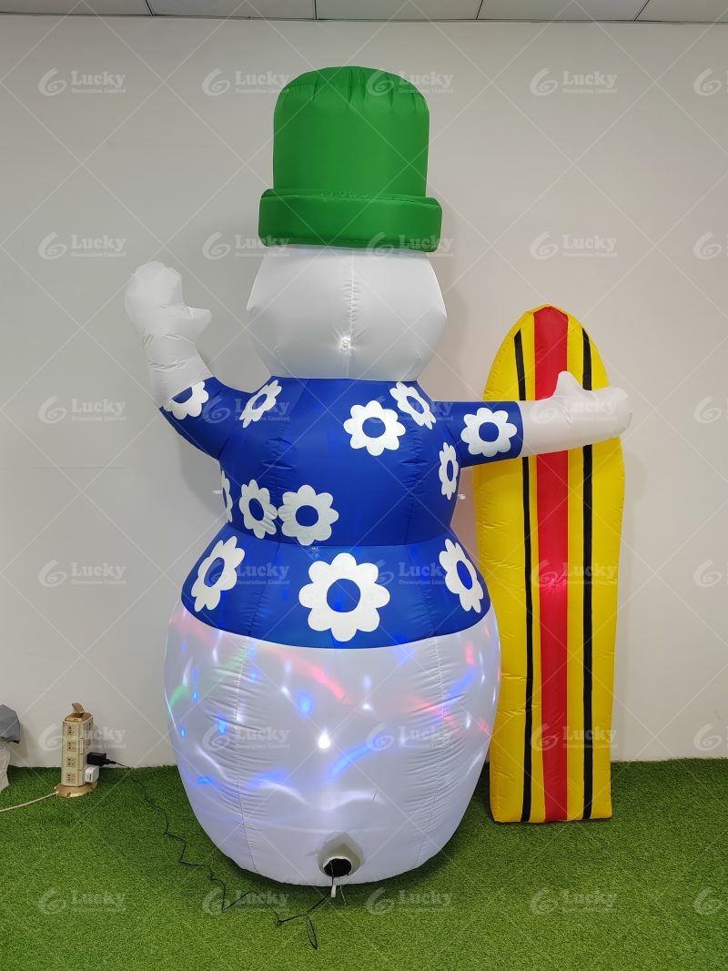 8FT HAWAII INFLATABLE SNOWMAN WITH COLORFUL ROATING LED LIGHTS FOR CHRISTMAS OUTDOOR DECORATIONS - Image 3