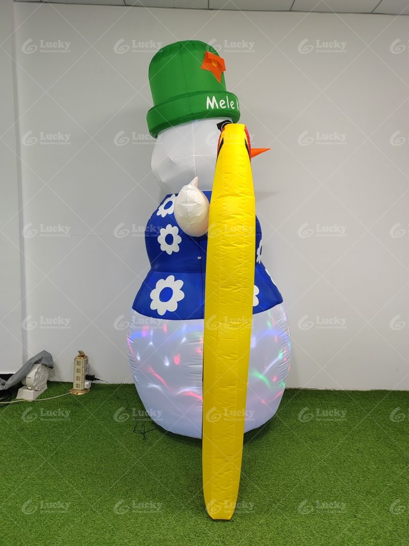 8FT HAWAII INFLATABLE SNOWMAN WITH COLORFUL ROATING LED LIGHTS FOR CHRISTMAS OUTDOOR DECORATIONS - Image 4
