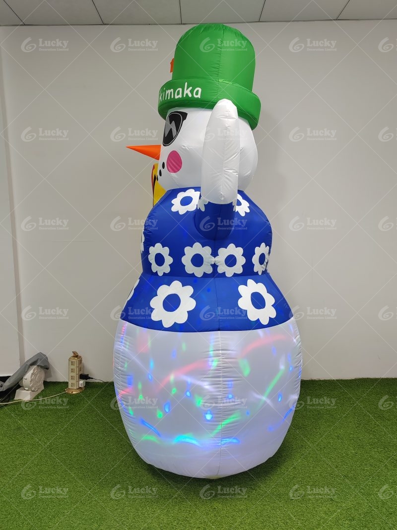 8FT HAWAII INFLATABLE SNOWMAN WITH COLORFUL ROATING LED LIGHTS FOR CHRISTMAS OUTDOOR DECORATIONS - Image 5