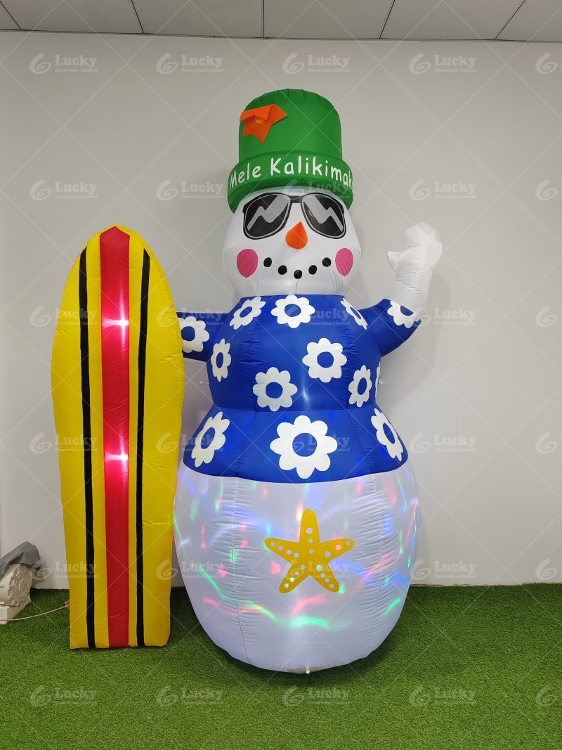 8FT HAWAII INFLATABLE SNOWMAN WITH COLORFUL ROATING LED LIGHTS FOR CHRISTMAS OUTDOOR DECORATIONS - Image 2