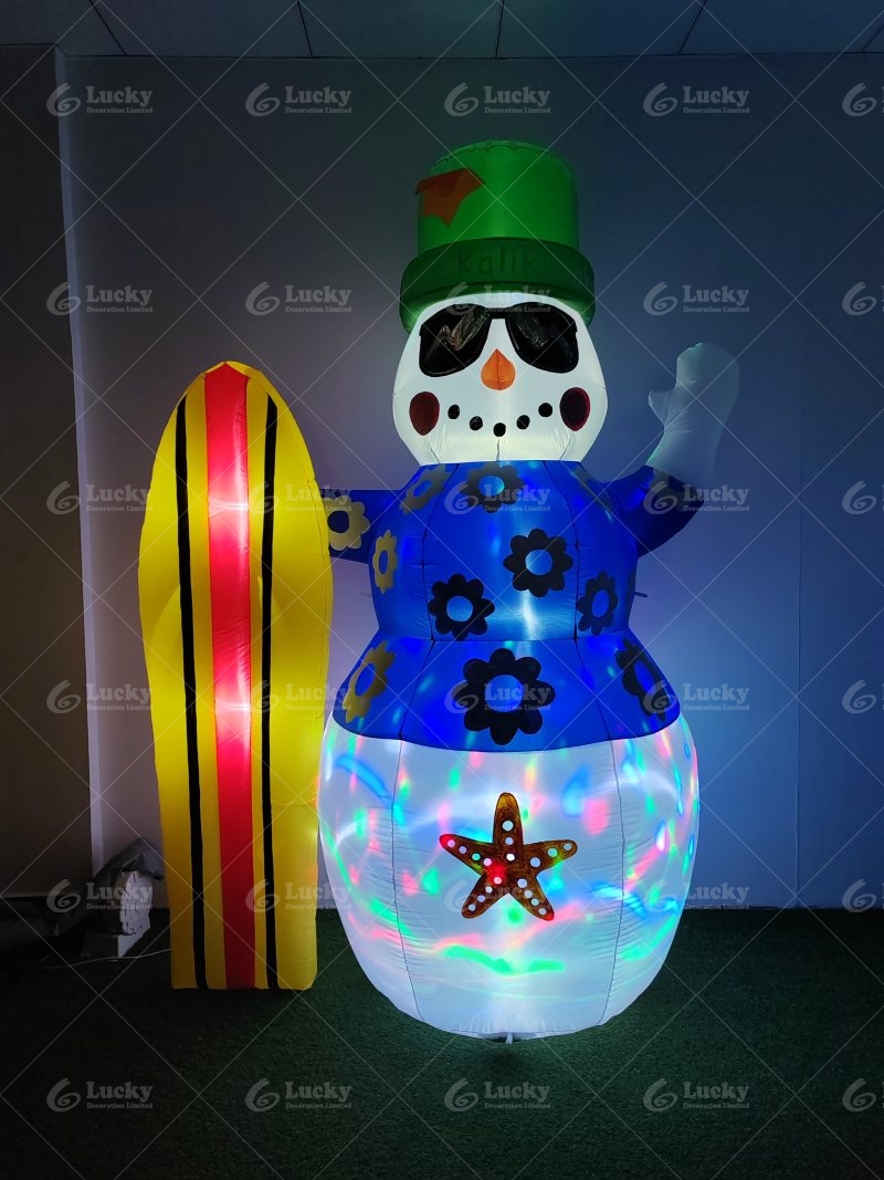8FT HAWAII INFLATABLE SNOWMAN WITH COLORFUL ROATING LED LIGHTS FOR CHRISTMAS OUTDOOR DECORATIONS - Image 6