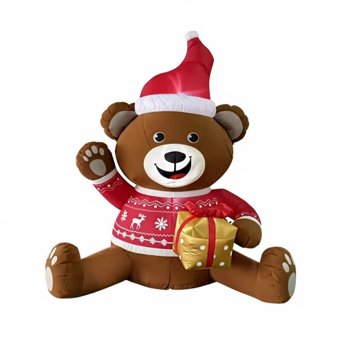 Christmas inflatable decorations;4FT Teddy Bear Holding Gift Box;indoor/outdoor yard decorations;for Christmas party