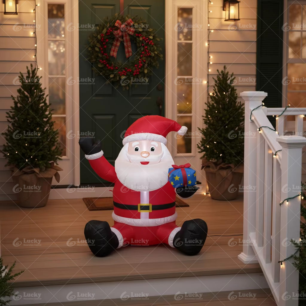 Christmas inflatable decorations;3.5ft Santa Claus holding a gift box;indoor/outdoor yard decorations;for Christmas party - Image 2