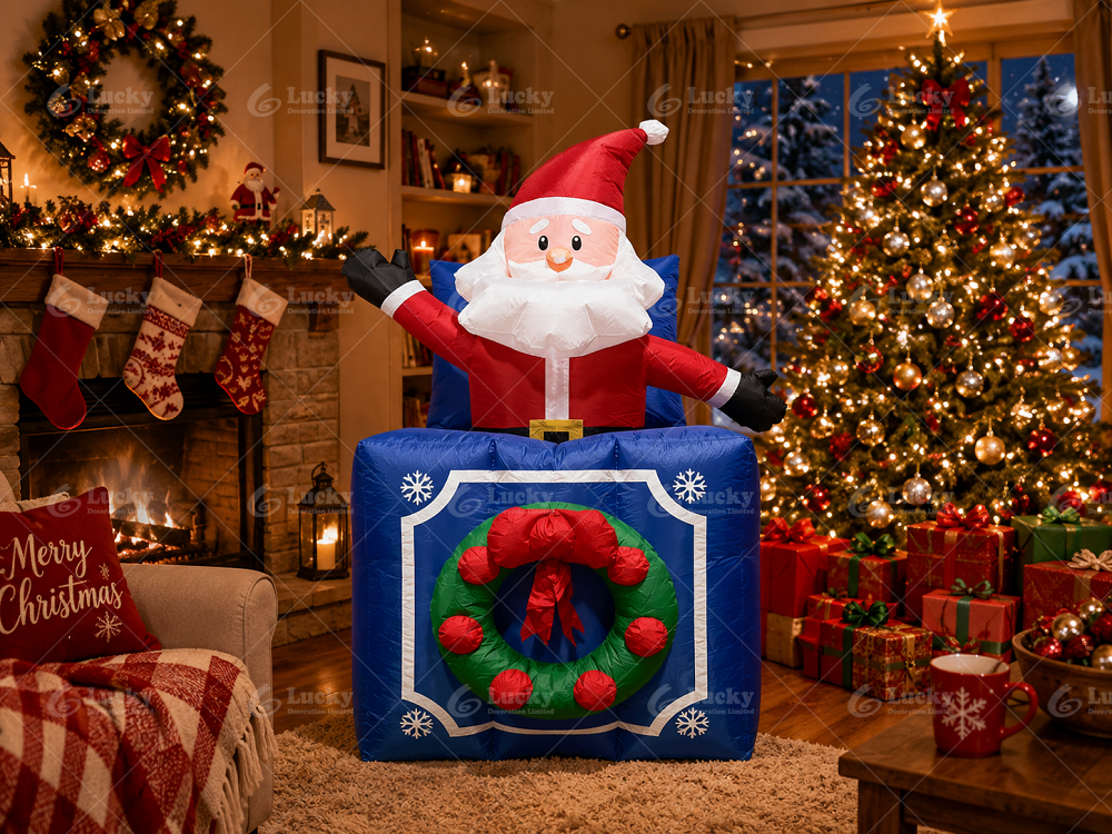 Christmas inflatable decorations;5FT Lifting Santa Claus Gift Box;indoor/outdoor yard decorations;for Christmas party - Image 5