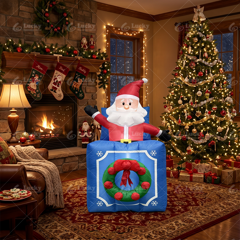 Christmas inflatable decorations;5FT Lifting Santa Claus Gift Box;indoor/outdoor yard decorations;for Christmas party - Image 4